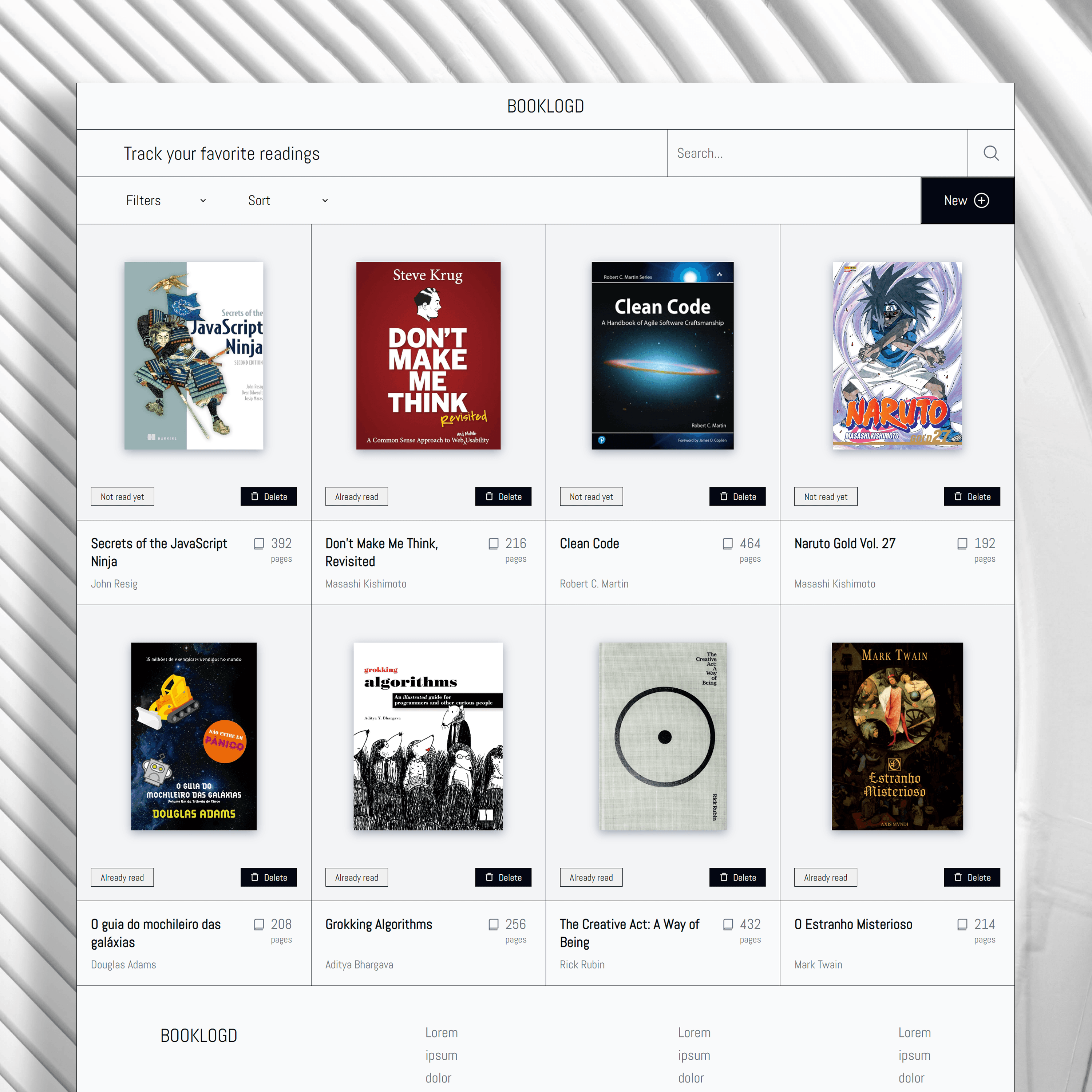 Mockup do projeto "Booklogd"